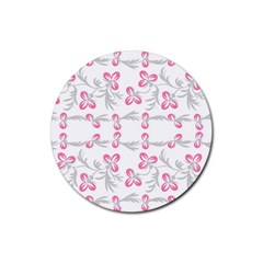 Pink Folk Flowers Rubber Coaster (round)  by Eskimos