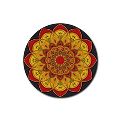 Mandela Flower Orange And Red Rubber Round Coaster (4 Pack)  by ExtraGoodSauce