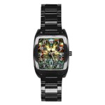 Multicolor Floral Art Copper Patina  Stainless Steel Barrel Watch