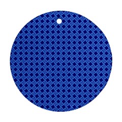 Basket Weave Basket Pattern Blue Round Ornament (two Sides)