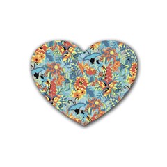 Flowers And Butterfly Heart Coaster (4 Pack)  by goljakoff