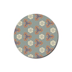 Flowers Leaves  Floristic Pattern Rubber Round Coaster (4 Pack)  by SychEva