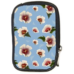 Delicate Hibiscus Flowers On A Blue Background Compact Camera Leather Case by SychEva