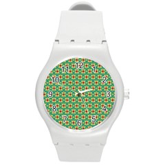 Green Floral Pattern Round Plastic Sport Watch (m) by designsbymallika
