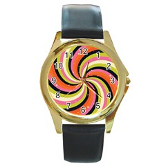Psychedelic Groovy Orange Round Gold Metal Watch by designsbymallika