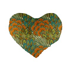 Orange Flowers Standard 16  Premium Flano Heart Shape Cushions by goljakoff