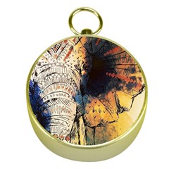 Elephant Mandala Gold Compasses by goljakoff