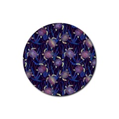 Turtles Swim In The Water Among The Plants Rubber Coaster (round)  by SychEva