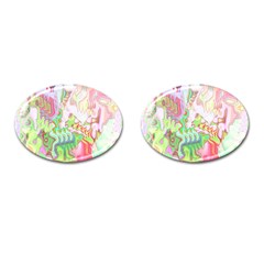 Boho Hippie Trippy Psychedelic Abstract Hot Pink Lime Green Cufflinks (oval) by CrypticFragmentsDesign