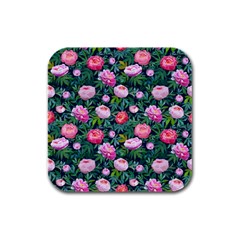 Delicate Watercolor Peony Rubber Square Coaster (4 Pack)  by SychEva