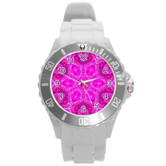 Purple Flower 2 Round Plastic Sport Watch (l) by LW323