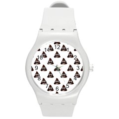 Happy Poo Pattern, Funny Emoji, Emoticon Theme, Vector Round Plastic Sport Watch (m) by Casemiro