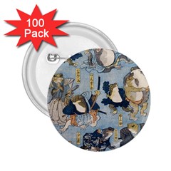 Famous Heroes Of The Kabuki Stage Played By Frogs  2 25  Buttons (100 Pack)  by Sobalvarro
