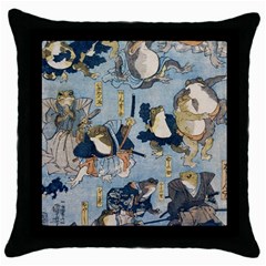 Famous Heroes Of The Kabuki Stage Played By Frogs  Throw Pillow Case (black) by Sobalvarro