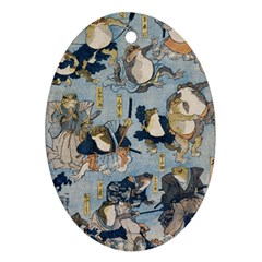 Famous Heroes Of The Kabuki Stage Played By Frogs  Oval Ornament (two Sides) by Sobalvarro