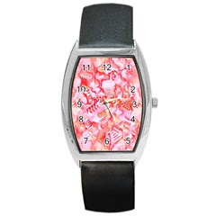 Cherry Blossom Cascades Abstract Floral Pattern Pink White  Barrel Style Metal Watch by CrypticFragmentsDesign