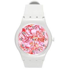Cherry Blossom Cascades Abstract Floral Pattern Pink White  Round Plastic Sport Watch (m) by CrypticFragmentsDesign