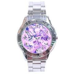 Hydrangea Blossoms Fantasy Gardens Pastel Pink And Blue Stainless Steel Analogue Watch by CrypticFragmentsDesign