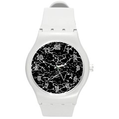 Black And White Grunge Abstract Print Round Plastic Sport Watch (m) by dflcprintsclothing