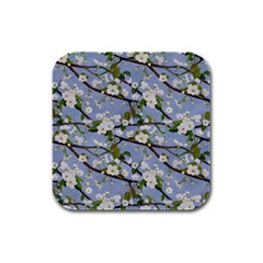 Pear Branch With Flowers Rubber Square Coaster (4 Pack)  by SychEva
