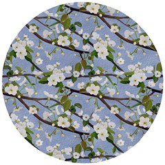 Pear Branch With Flowers Wooden Puzzle Round by SychEva