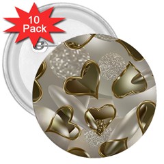   Golden Hearts 3  Buttons (10 Pack)  by Galinka