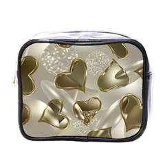   Golden Hearts Mini Toiletries Bag (one Side) by Galinka