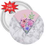 Minimal Pink Floral Marble A 3  Buttons (100 pack) 