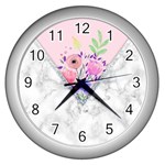 Minimal Pink Floral Marble A Wall Clock (Silver)