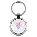 Minimal Pink Floral Marble A Key Chain (Round)