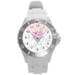 Minimal Pink Floral Marble A Round Plastic Sport Watch (L)