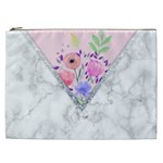 Minimal Pink Floral Marble A Cosmetic Bag (XXL)