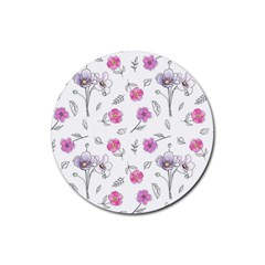 Flowers In One Line Rubber Round Coaster (4 Pack)  by SychEva
