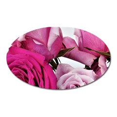 Magenta Roses Oval Magnet by kaleidomarblingart