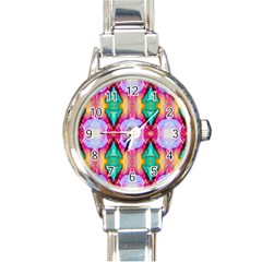 Colorful Abstract Painting E Round Italian Charm Watch by gloriasanchez
