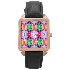 Colorful Abstract Painting E Rose Gold Leather Watch 