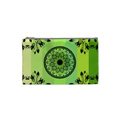 Green Grid Cute Flower Mandala Cosmetic Bag (small) by Magicworlddreamarts1