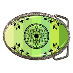 Green Grid Cute Flower Mandala Belt Buckles by Magicworlddreamarts1
