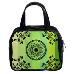 Green Grid Cute Flower Mandala Classic Handbag (two Sides) by Magicworlddreamarts1