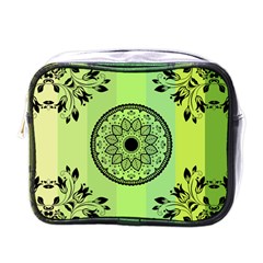 Green Grid Cute Flower Mandala Mini Toiletries Bag (one Side) by Magicworlddreamarts1