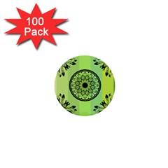 Green Grid Cute Flower Mandala 1  Mini Buttons (100 Pack)  by Magicworlddreamarts1