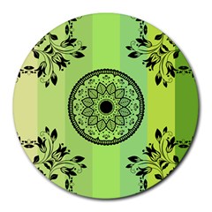 Green Grid Cute Flower Mandala Round Mousepads by Magicworlddreamarts1