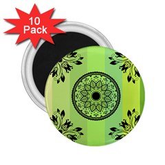 Green Grid Cute Flower Mandala 2 25  Magnets (10 Pack)  by Magicworlddreamarts1