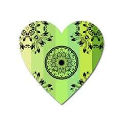 Green Grid Cute Flower Mandala Heart Magnet by Magicworlddreamarts1