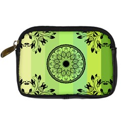 Green Grid Cute Flower Mandala Digital Camera Leather Case by Magicworlddreamarts1