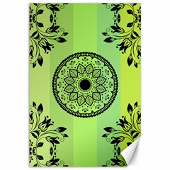 Green Grid Cute Flower Mandala Canvas 12  X 18  by Magicworlddreamarts1