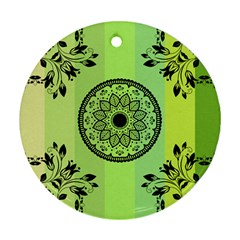 Green Grid Cute Flower Mandala Round Ornament (two Sides) by Magicworlddreamarts1