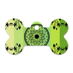 Green Grid Cute Flower Mandala Dog Tag Bone (two Sides) by Magicworlddreamarts1