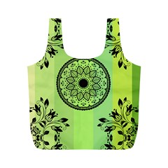 Green Grid Cute Flower Mandala Full Print Recycle Bag (m) by Magicworlddreamarts1