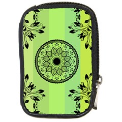 Green Grid Cute Flower Mandala Compact Camera Leather Case by Magicworlddreamarts1